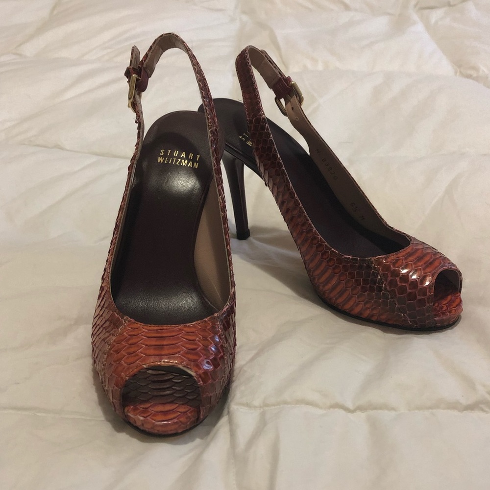 Stuart Weitzman Slingin Open Toe Snakeskin Auth